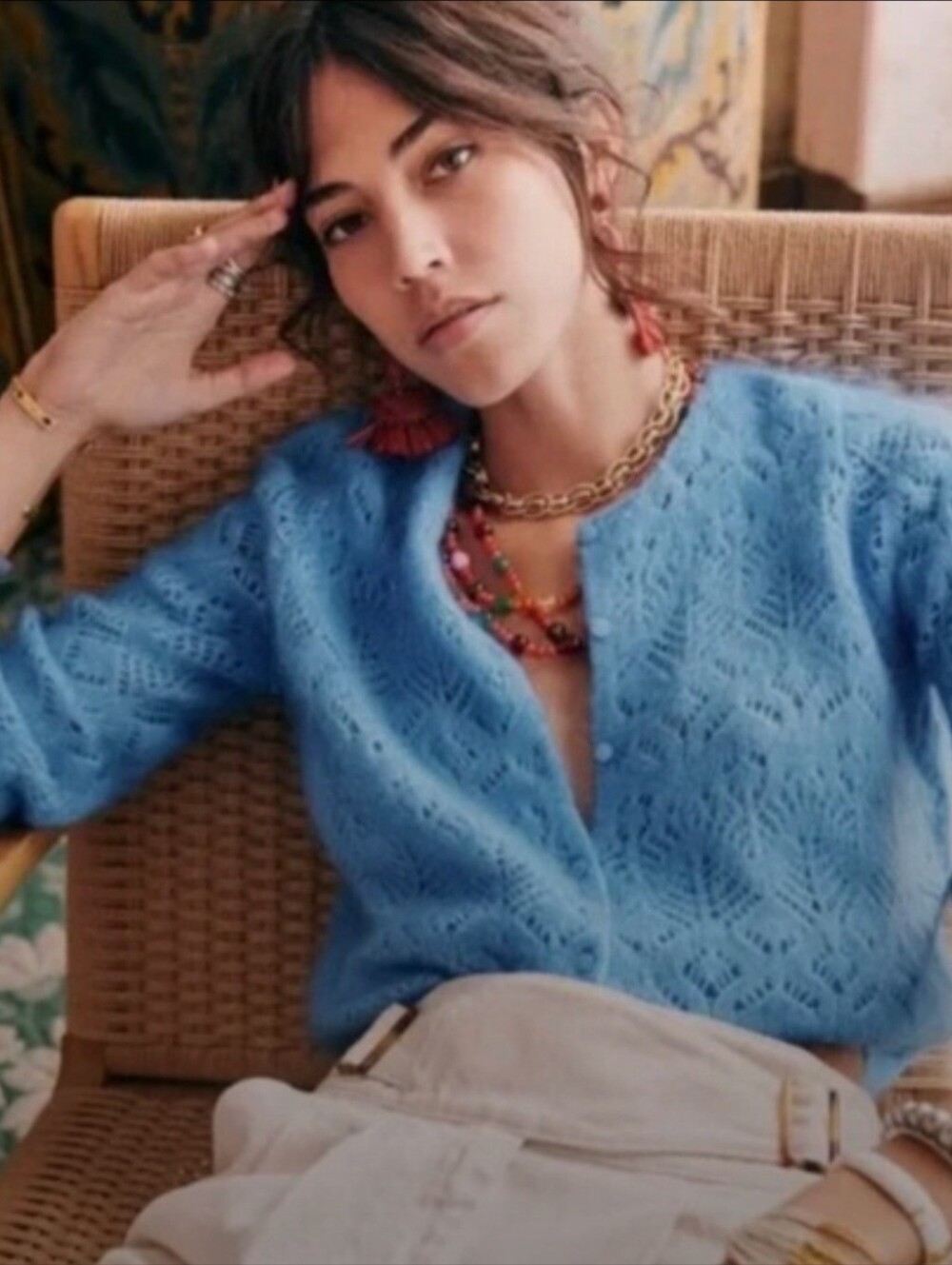 Sezane Sky Blue Cardigian Jumper Kid Mohair